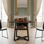 120cm Dia X 76cm H Round Dining Table With Storage Shelf | Dark Brown