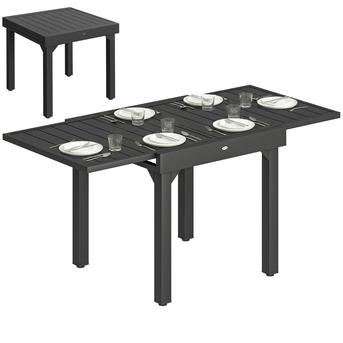 Expandable Patio Table For 4-6 People With Slatted Top, Black