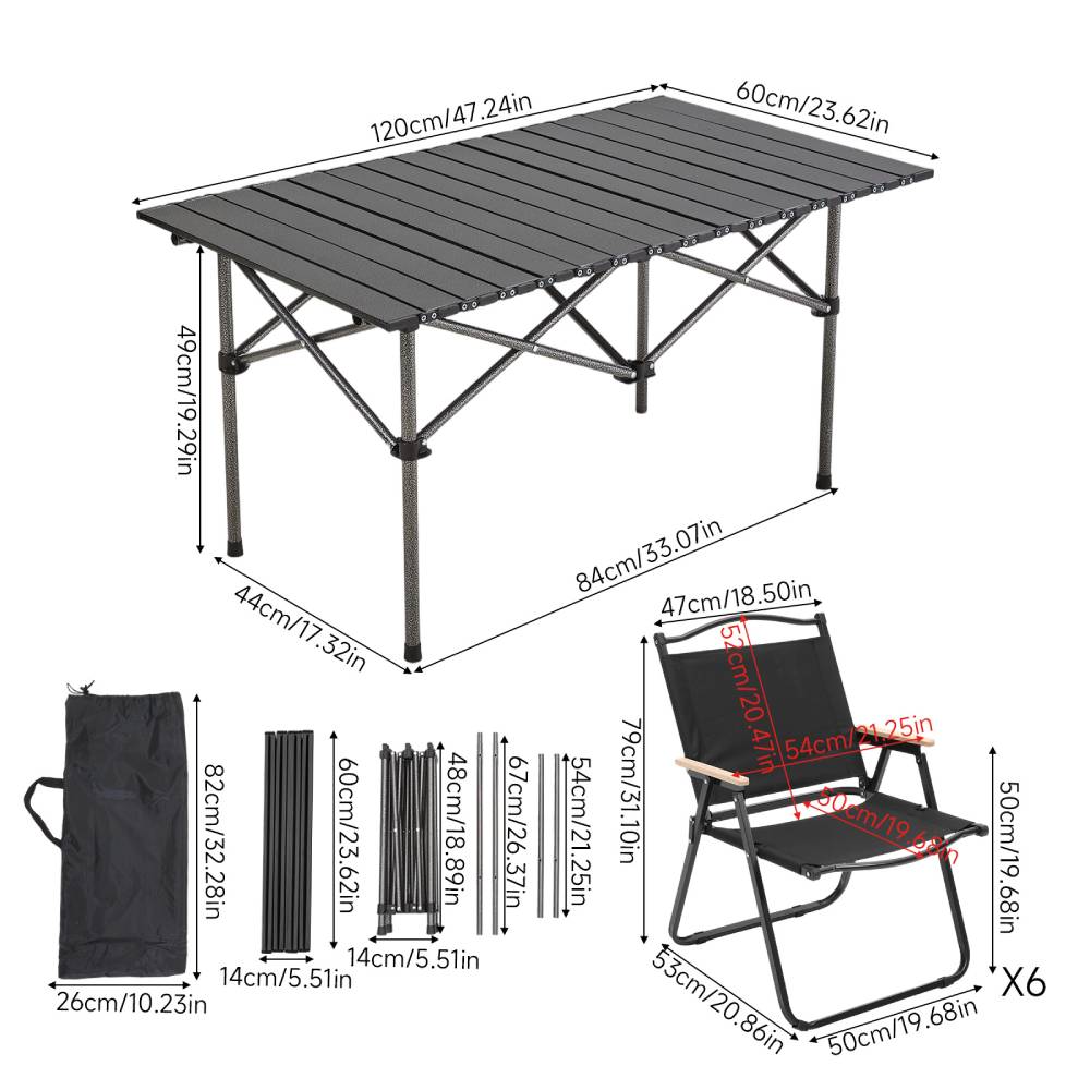 Folding Camping Table Set With Chairs, Portable Outdoor Picnic Table | 7 Piece