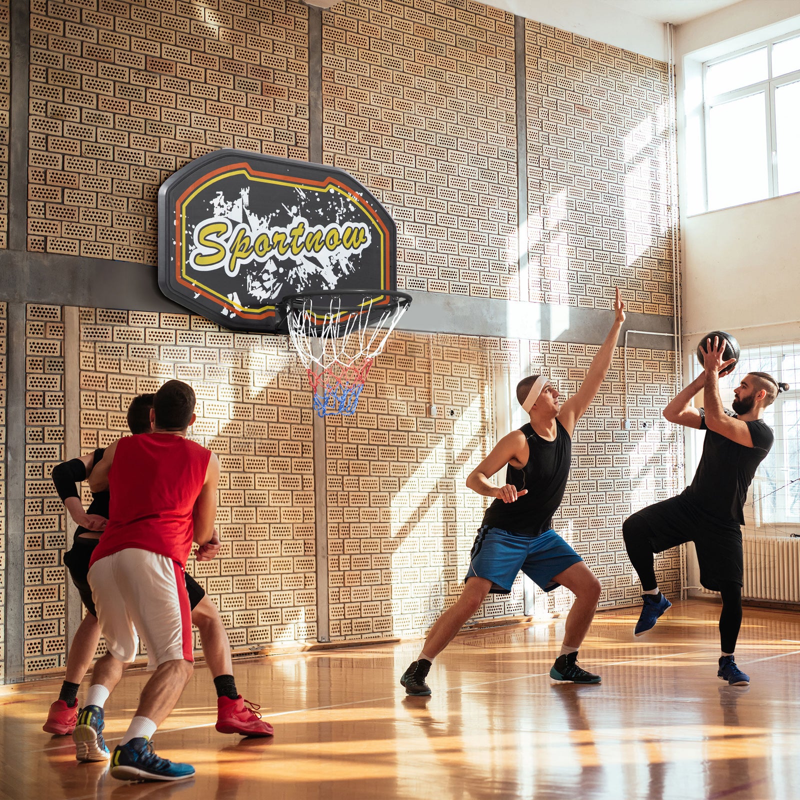 Wall Mounted Basketball Hoop Set, Red & Yellow