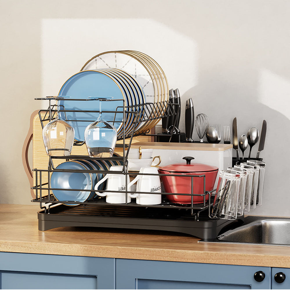 Multifunctional 2 Tier Detachable Dish Drainer Rack