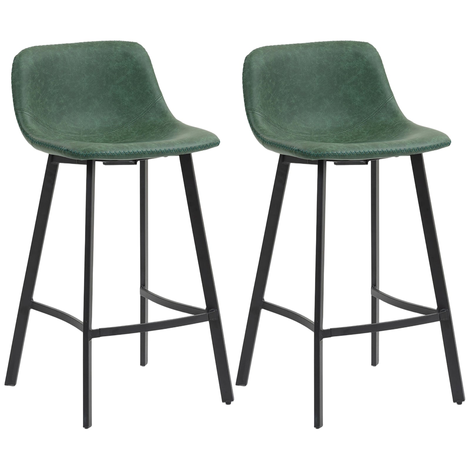 Bar Stools Set Of 2, Bar Chairs With Back And Steel Legs | Green
