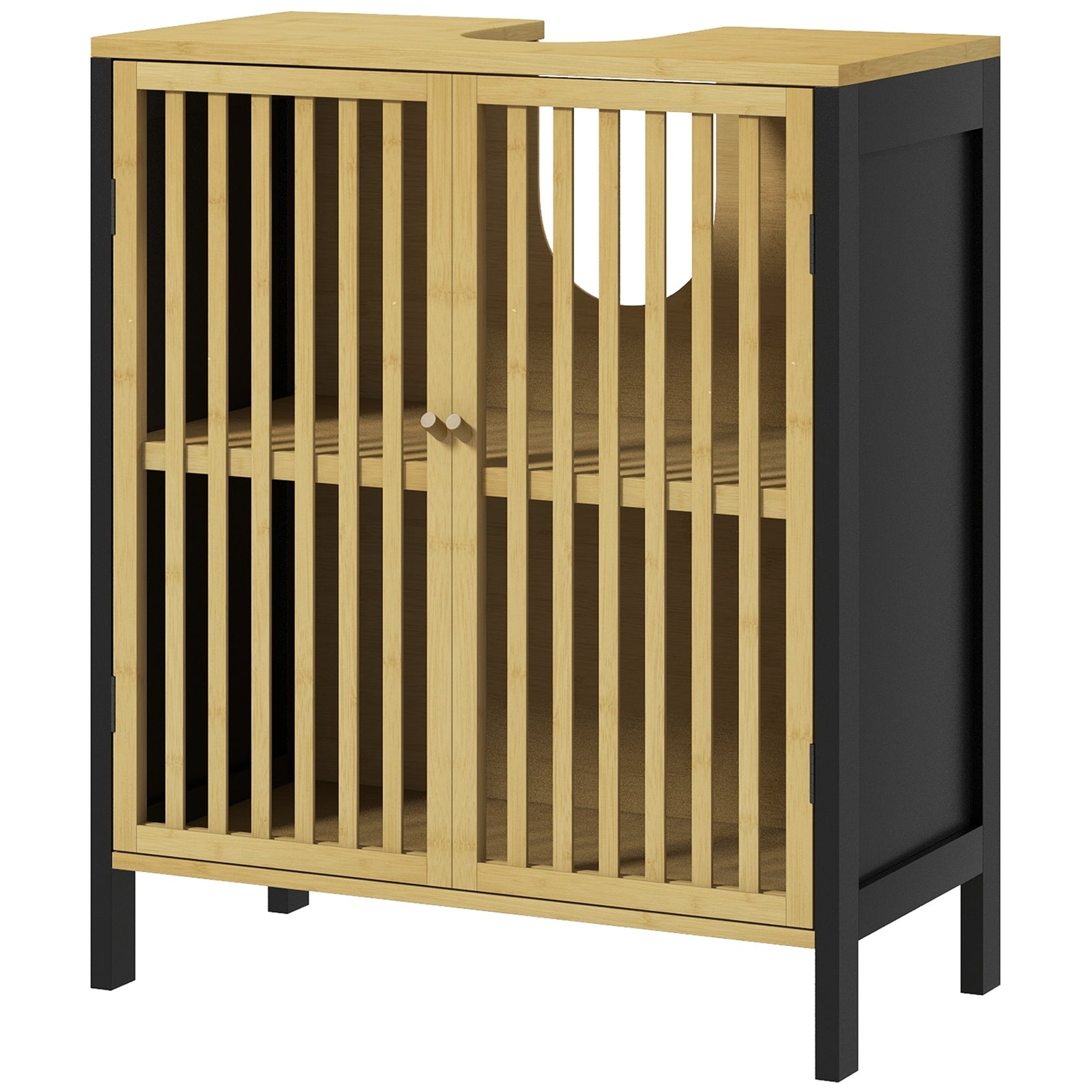 Under Sink Bathroom Cabinet, Bamboo Sink Cabinet Slat Doors