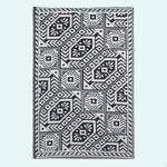 Luxury Outdoor Rug Waterproof Reversible Round For Garden Patio, Black Geometric Aztec