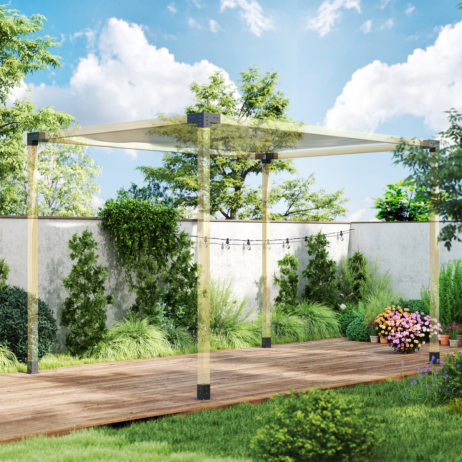 Pergola Kit W/ 3-way Corner Brackets & Post Base For 92mm