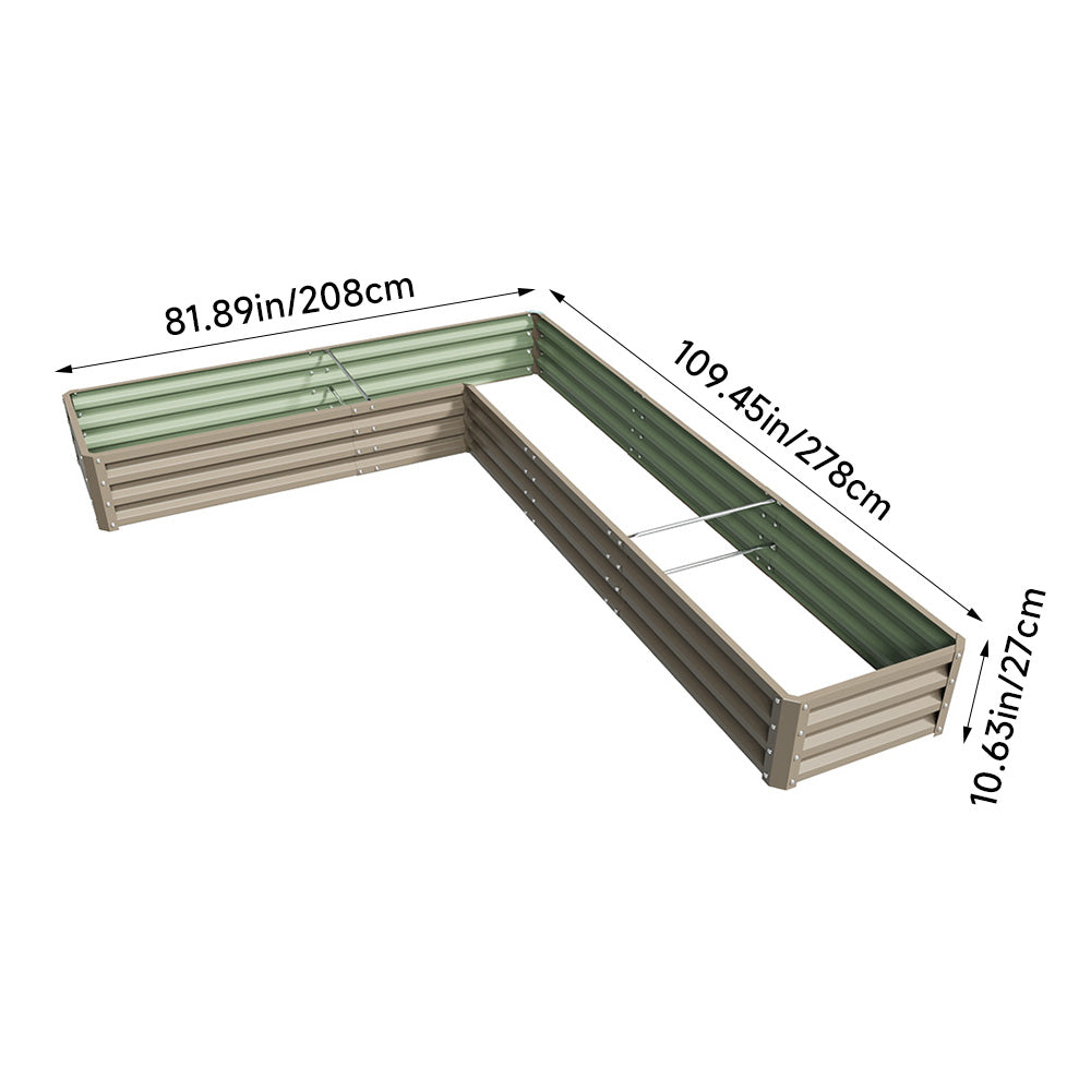 L-shaped Galvanized Steel Raised Garden Bed | One Size | Brown