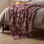 Pure Handmade 100% Cotton Heritage Floral Jacquard Bed & Sofa Throw Blanket, Maroon