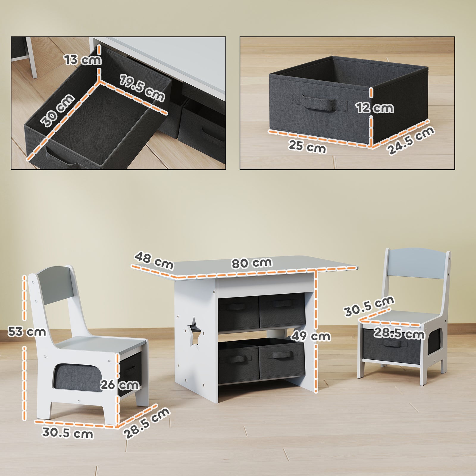 Kids Table And Chair Set With 6 Removable Drawers | Light Grey