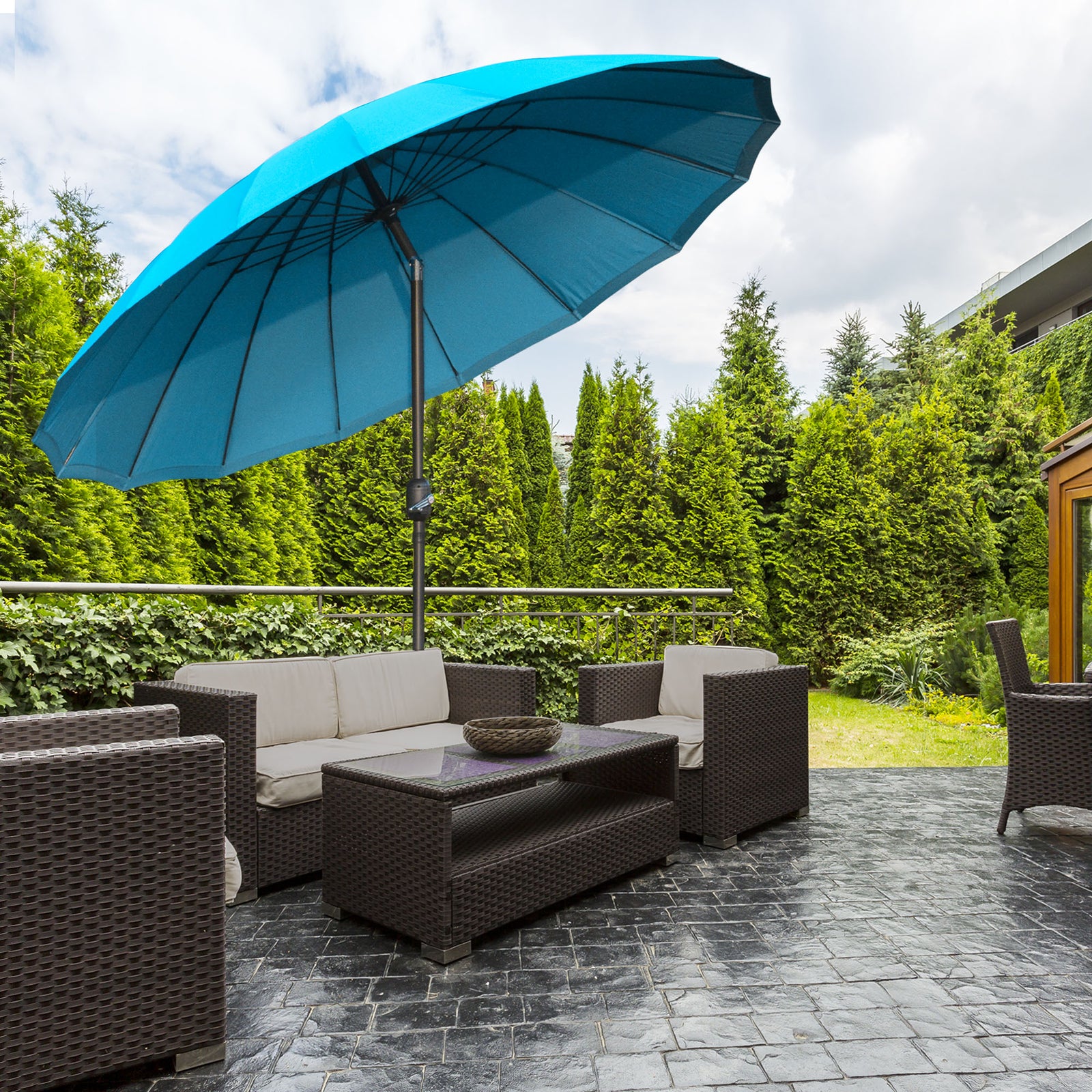 2.5m Curved Parasol With Metal Pole | Blue