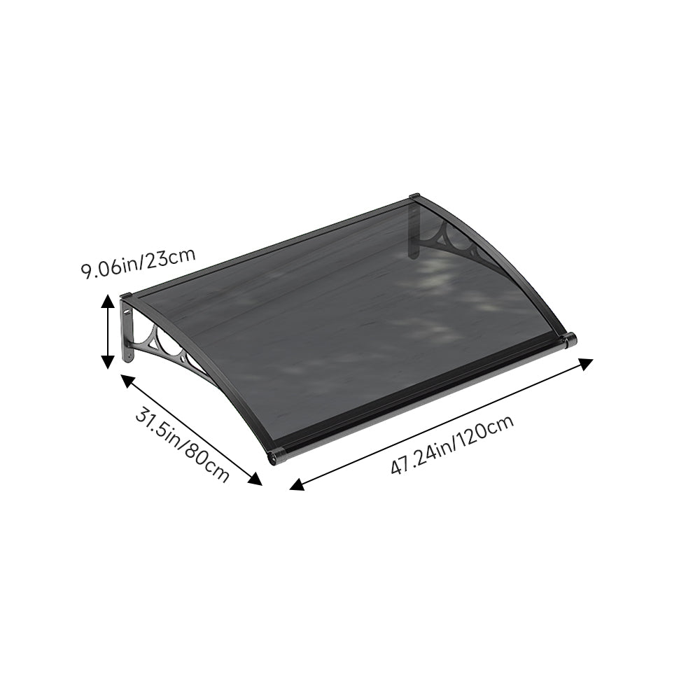 1.2-2.4m W x 0.8m D Curved Outdoor Door Window Awning Canopy | XS | Dark Grey