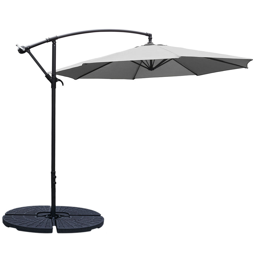 Outdoor 3m Cantilever Garden Parasol With Cross And Fillable Base | One Size | Light Grey