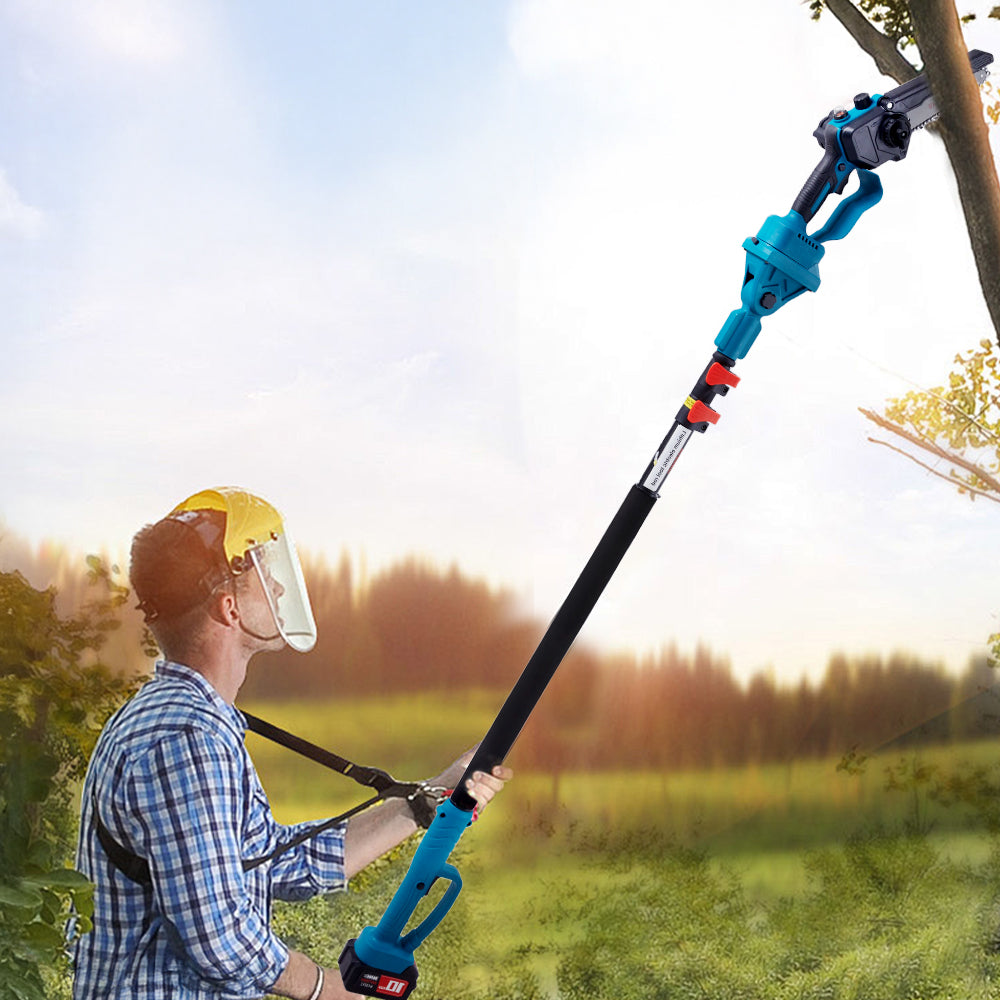 Cordless Telescopic Pole Pruner With Mini Chainsaw And Pruning Shears, 2.5m Extendable Aluminium Pole, Brushless Motor, 20m/s Chain Speed 3000mah Battery For Tree And Branch Trimming