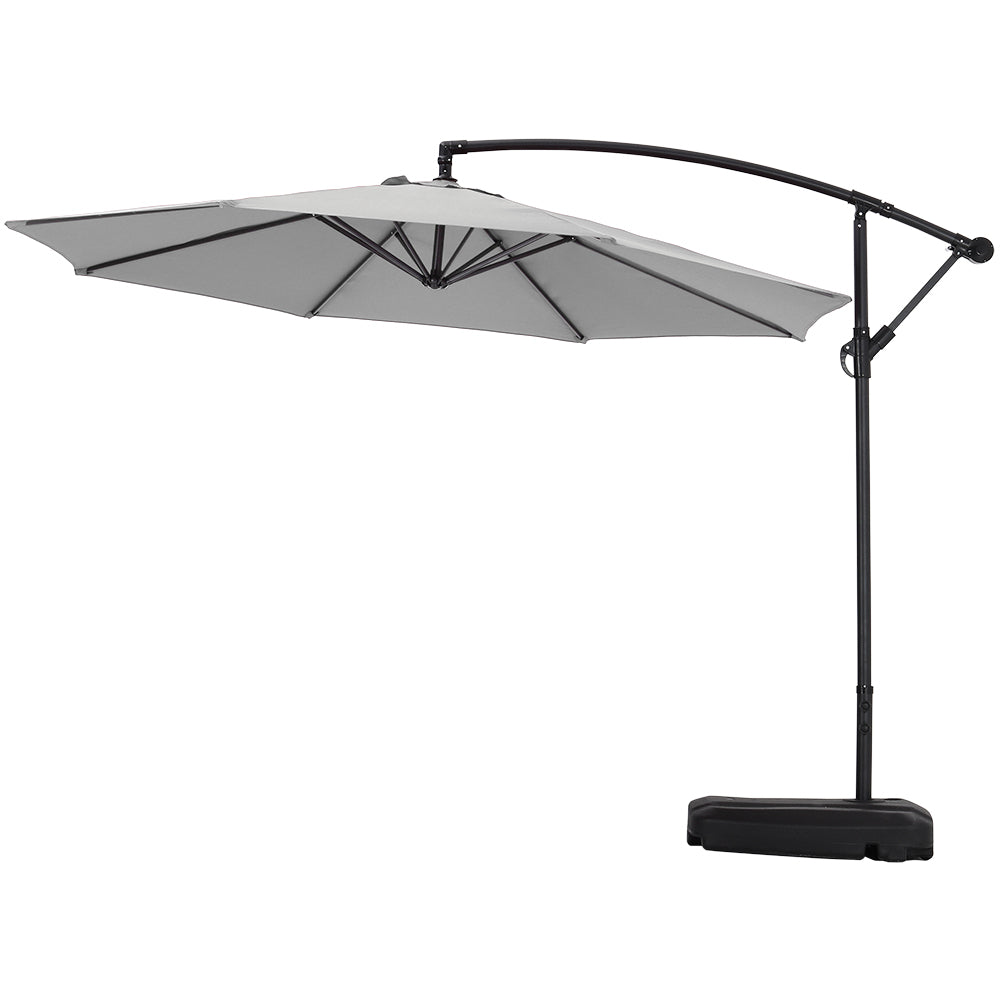 3m Banana Cantilever Patio Parasol For Outdoor Sunshade And Rain With Fillable Base On Wheels | One Size | Light Grey