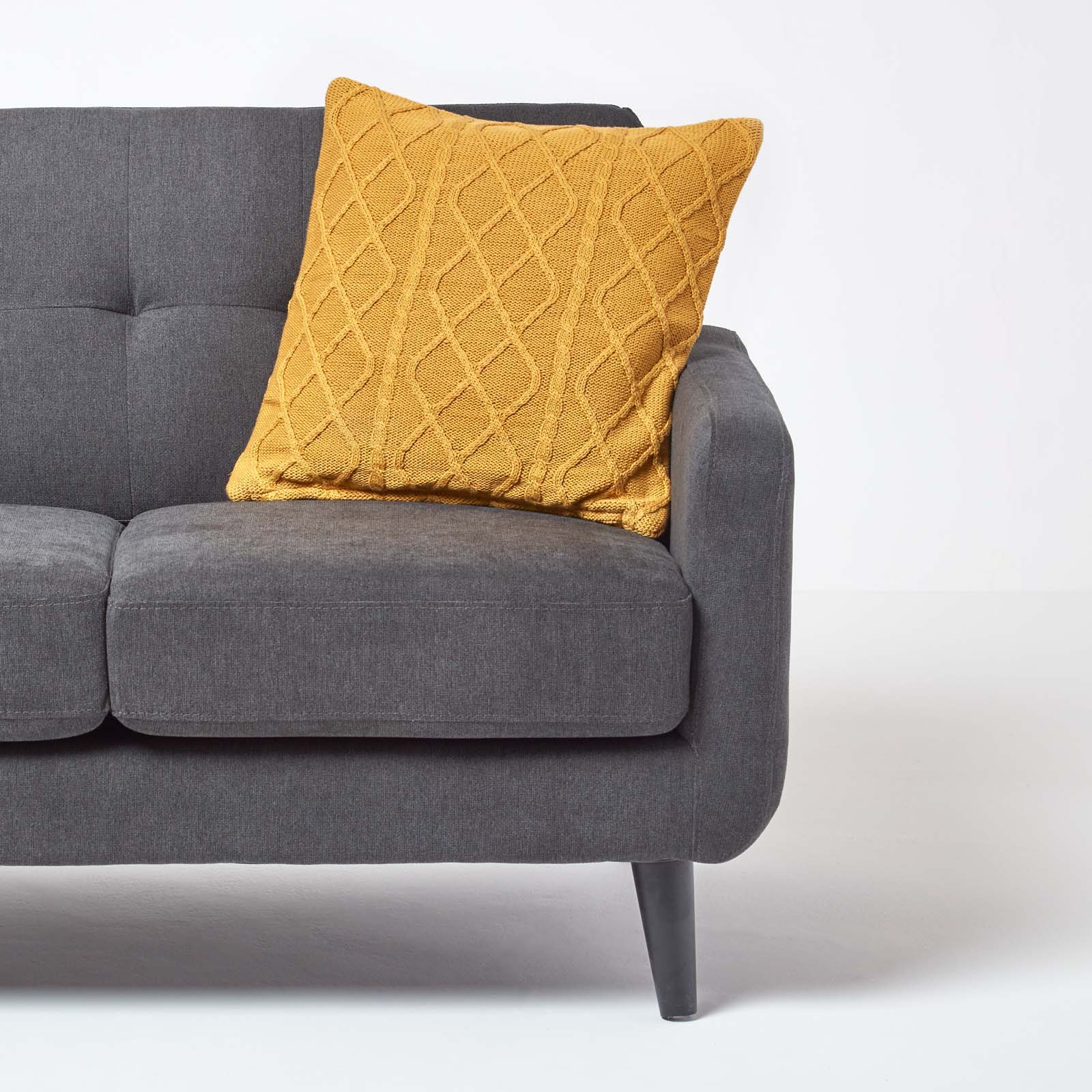 Diamond Cable Knit Cushion Cover | 45cm x 45cm | Mustard