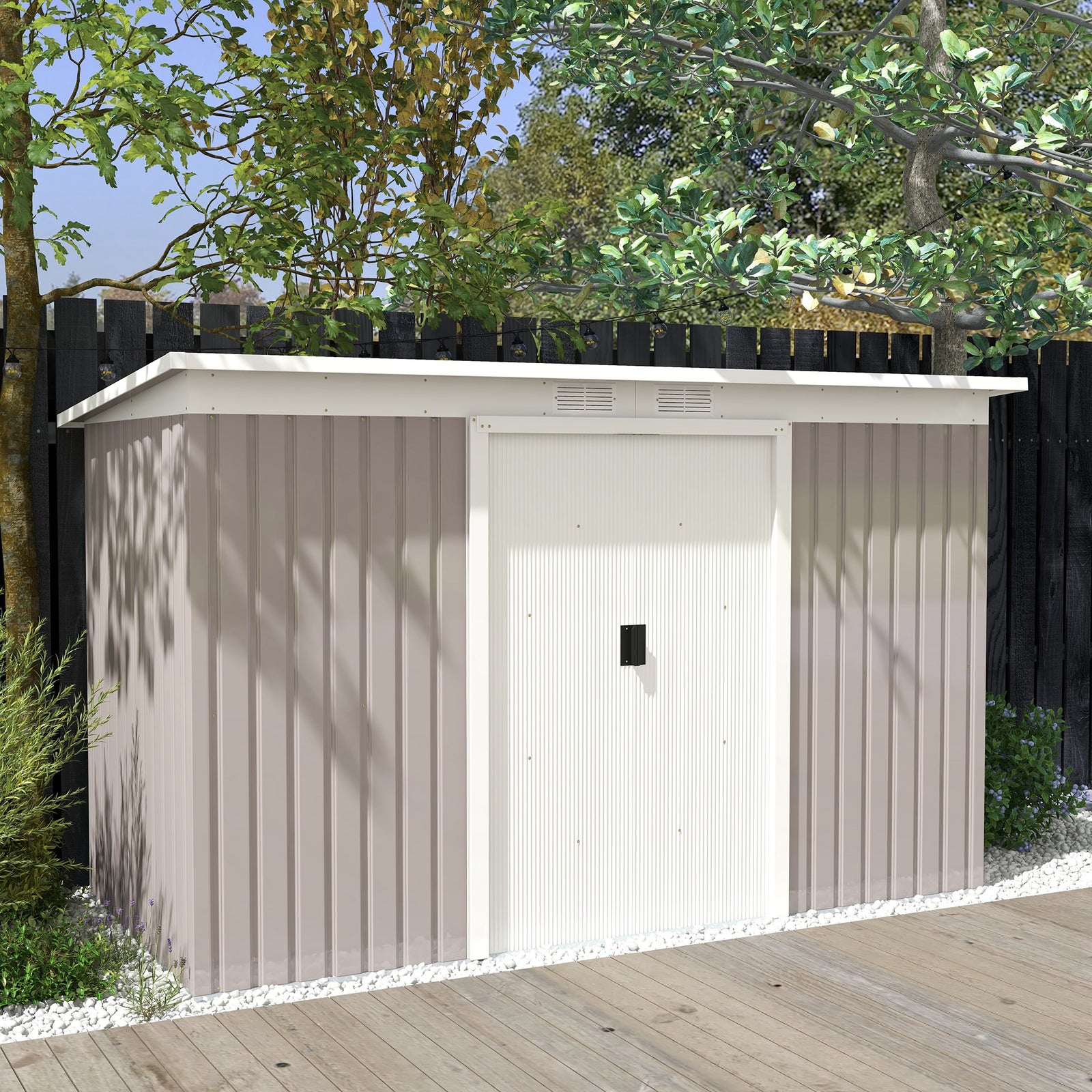 9 X 4ft Outdoor Metal Frame Garden Storage Shed W/ 2 Door | Light Slate Gray