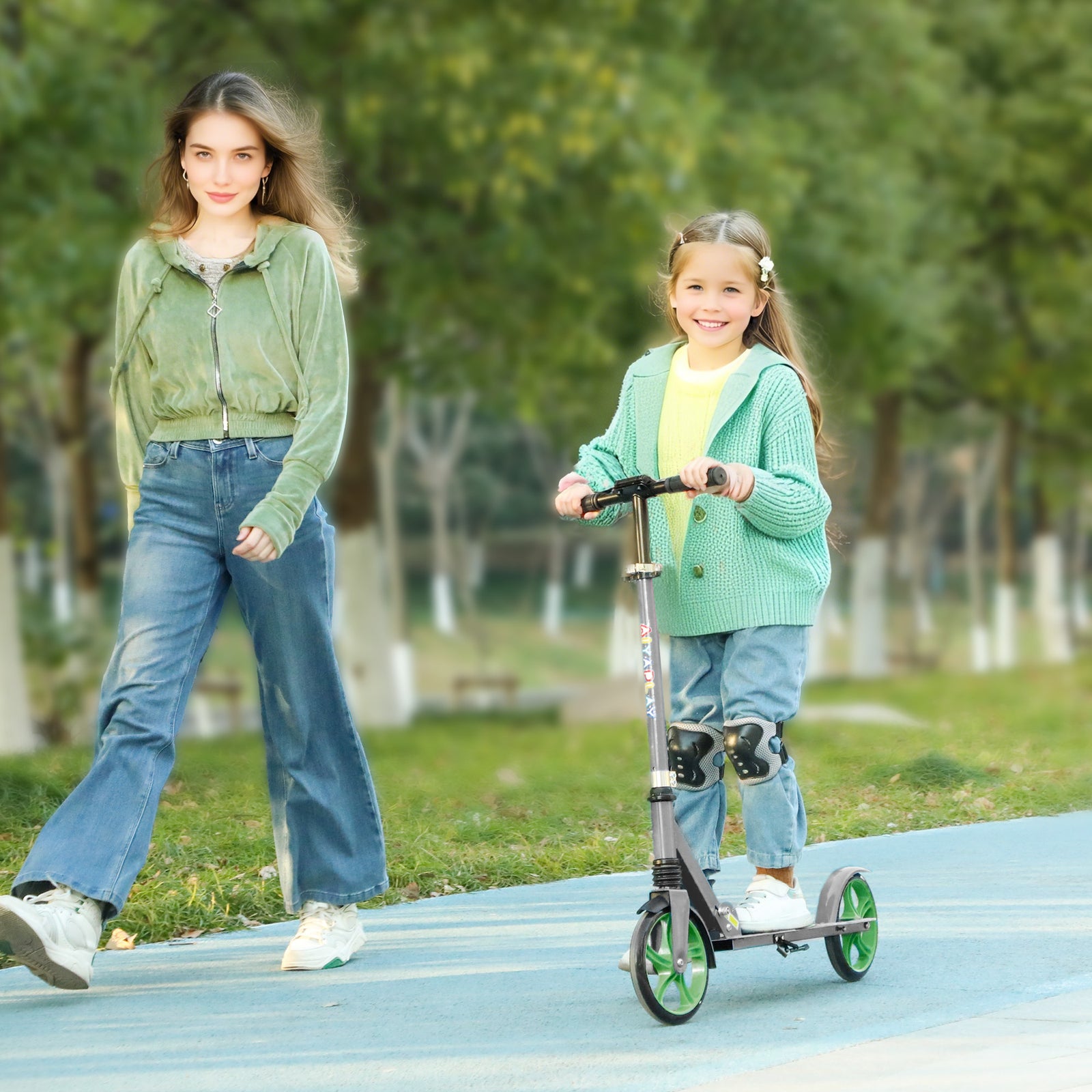 Kids Scooter, Foldable Kick Scooter W/ Adjustable Handlebar | Green