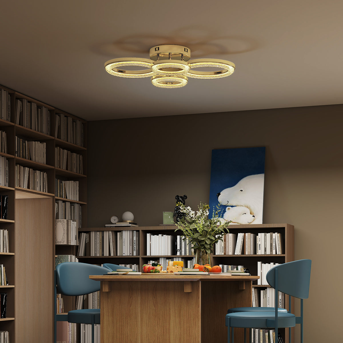 HOMCOM Modern 4-ring Flush Mount Ceiling Light, Led Ceiling Light