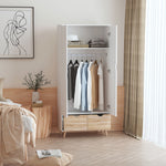 2-door Clothes Wardrobe W/ Rail Shelf 2 Storage Drawers