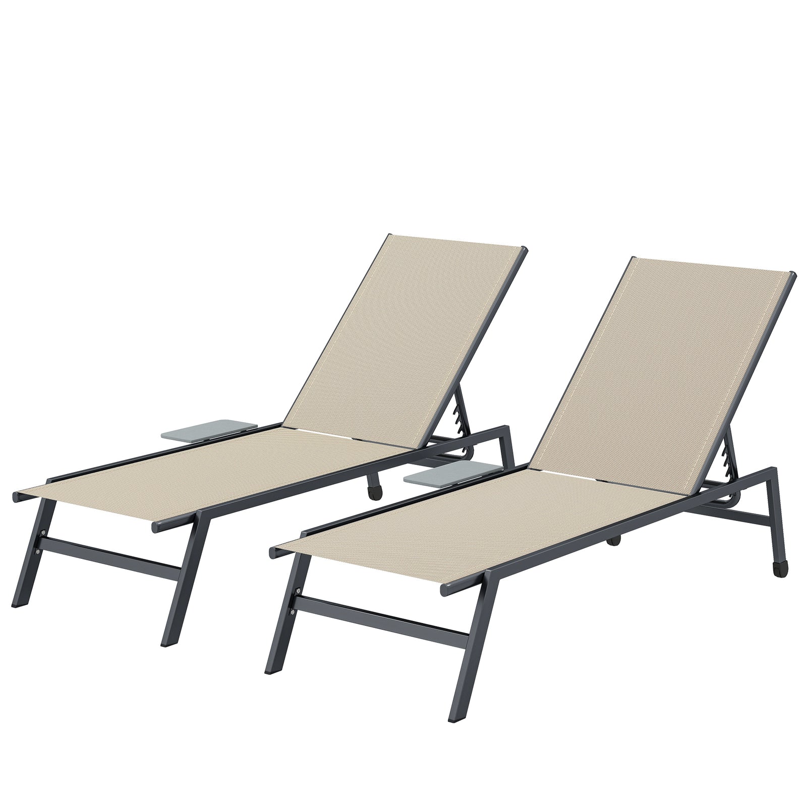 Sun Loungers For Garden Set Of 2 With Side Tray Table | Khaki