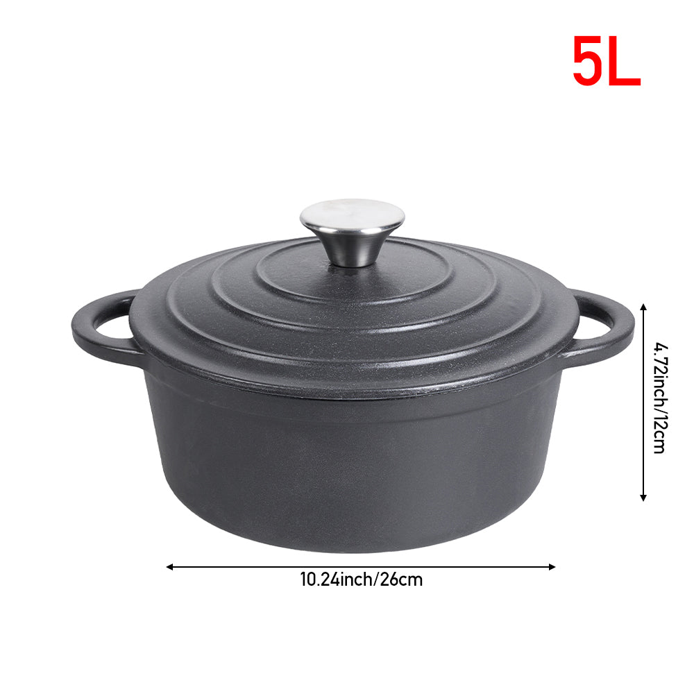 Enameled Cast Iron Dutch Oven With Lid, Heavy-duty Round Casserole Pot, Oven Safe Up To 500°f | 5l | Matte Black