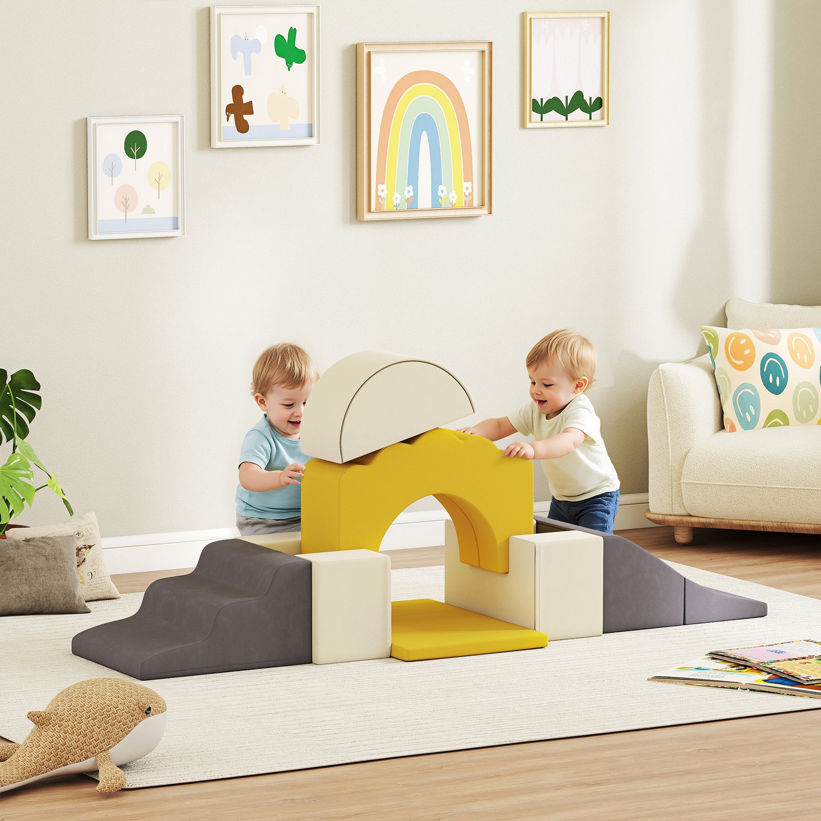 Kids Soft Play Set, 7 Piece Foam Climbing Blocks | Yellow