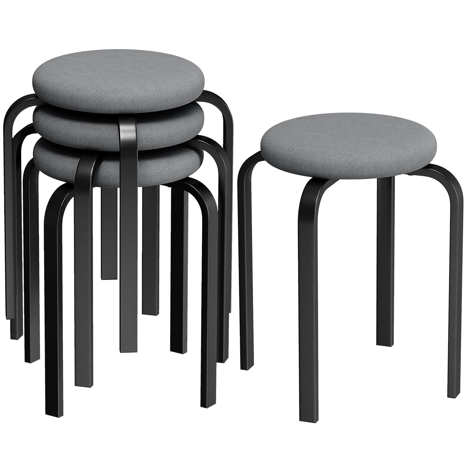 Stackable Stools Modern Cushioned Set Of 4 | Dark Grey