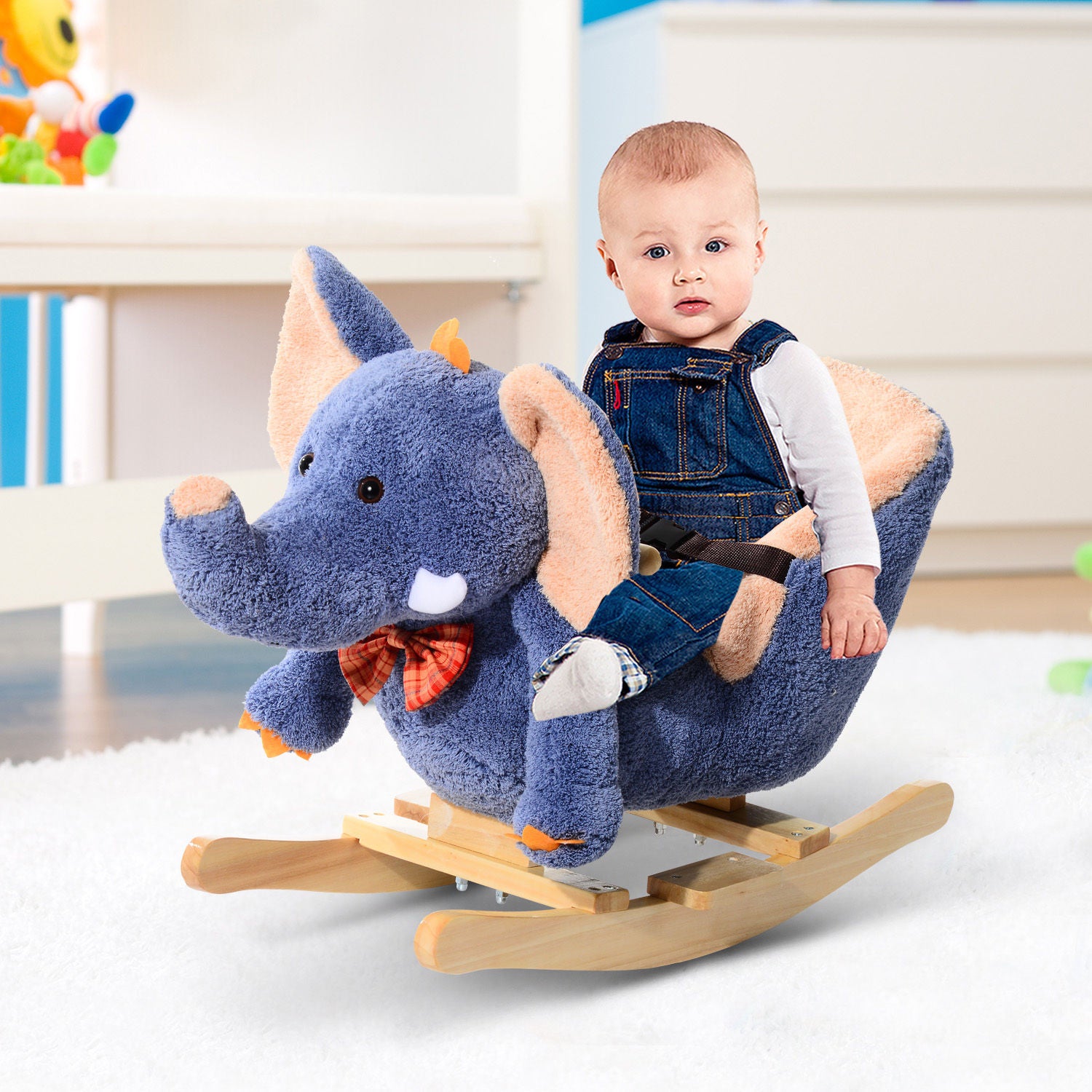 Rocking Horse Ride On Toy Seat Belt Safety Toddler Elephant Music
