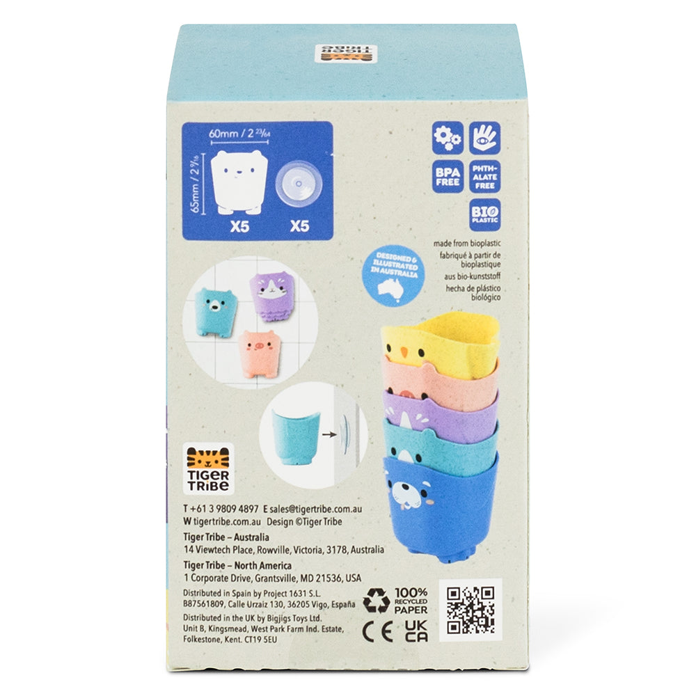 Pour & Play Animal Cups (5pcs) - 3-in-1 Stacking Bath Toy