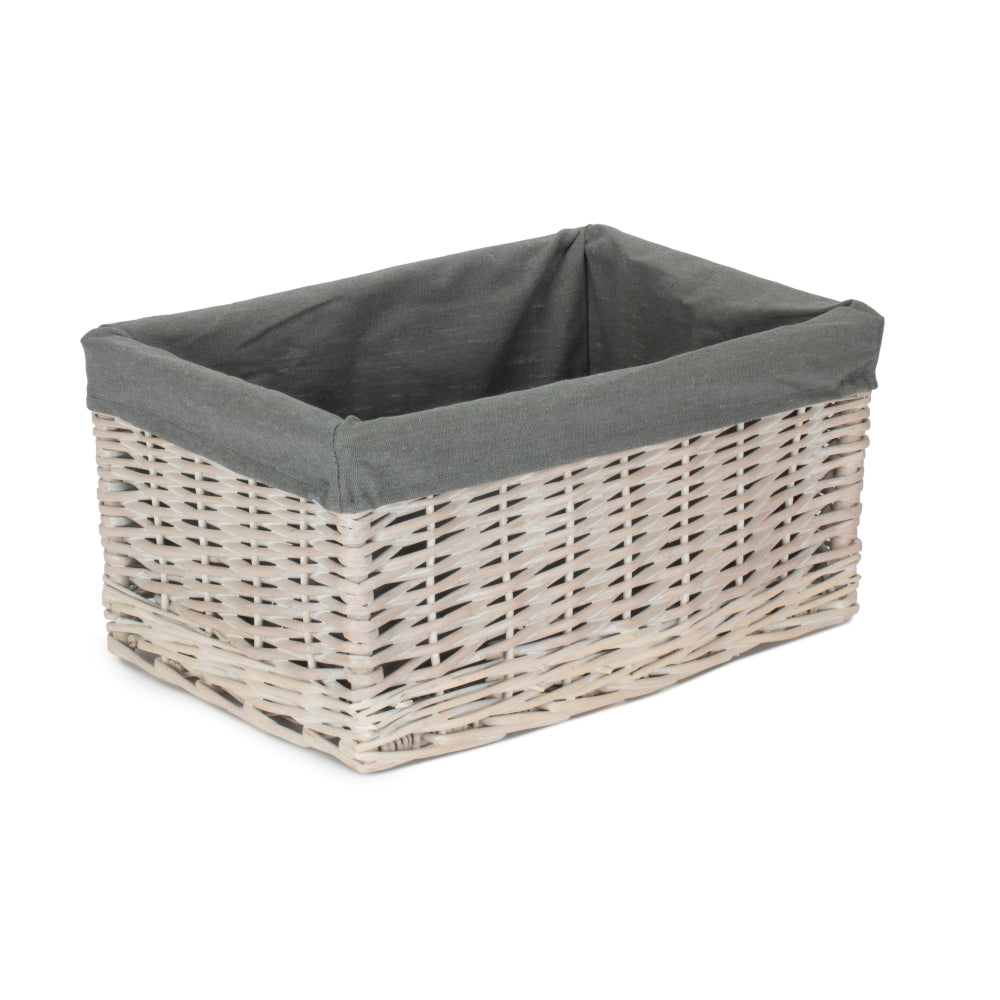 White Wash Grey Lined Open Storage Basket | Large | Gray
