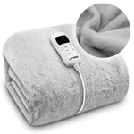 Heated Throw Faux Fur Electric Blanket 160 X 130cm Thermal Blanket & Timer 9 Heat Settings | Double | Light Grey
