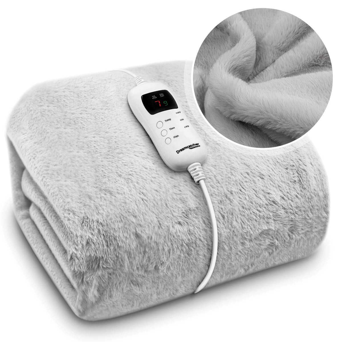 Heated Throw Faux Fur Electric Blanket 160 X 130cm Thermal Blanket & Timer 9 Heat Settings | Double | Light Grey