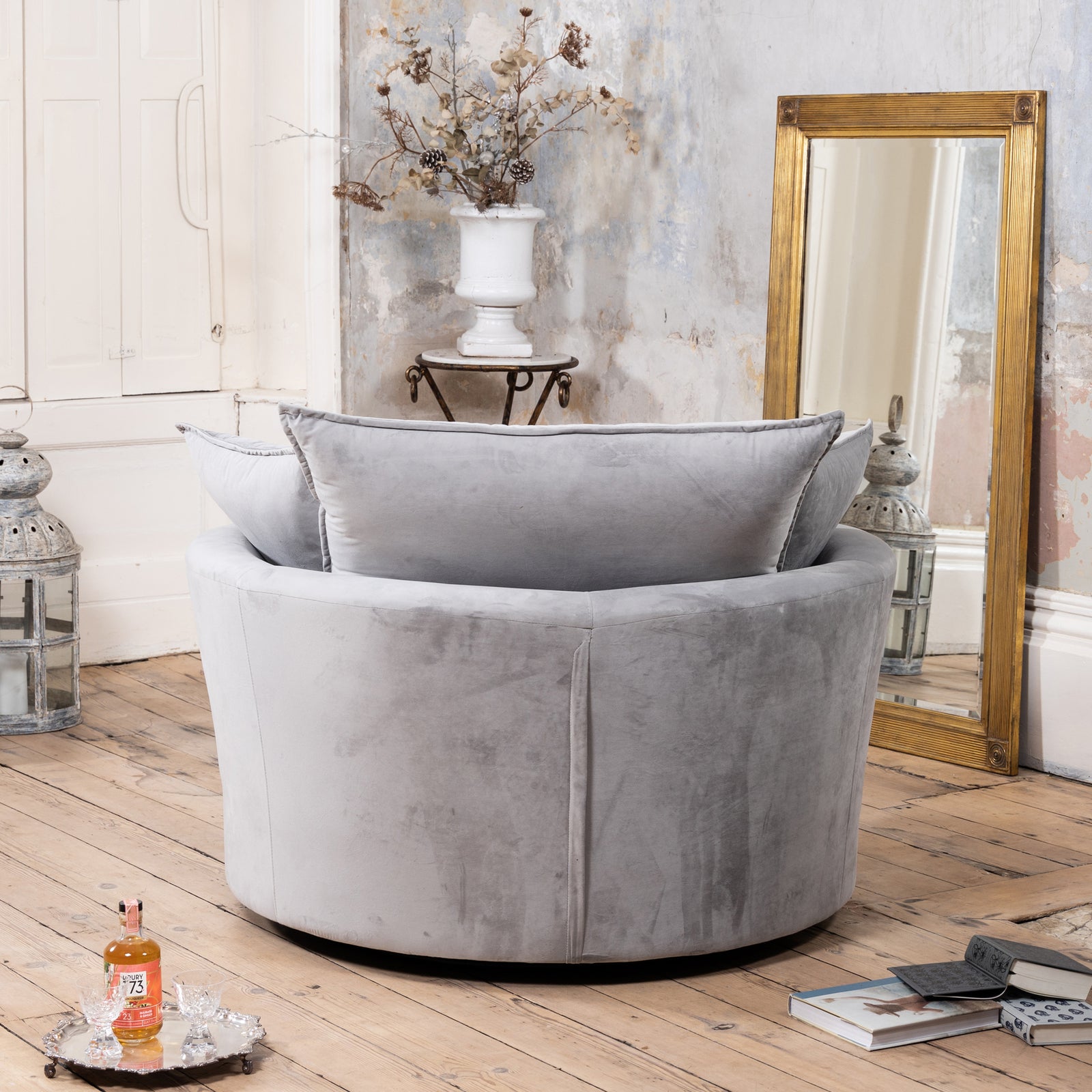 Havana Velvet Swivel Base Cuddle Chair | Gray