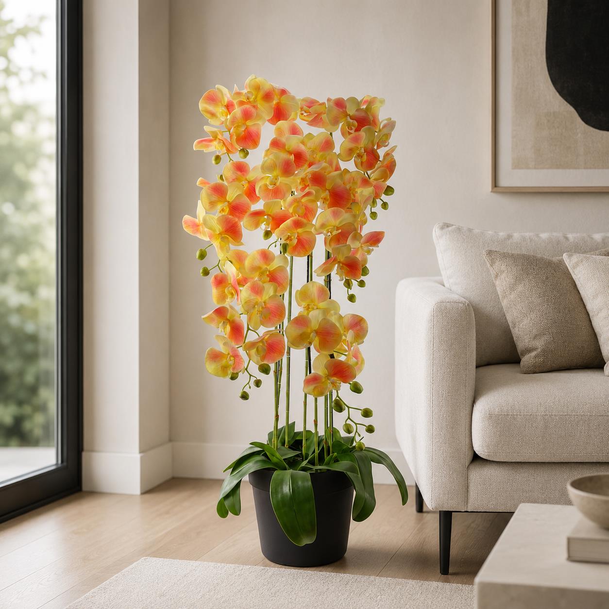 110cm Artificial Yellow Orchid Plant Artifcial Real Touch Flowers