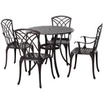 5 Pieces Garden Dining Set, Cast Aluminium, Brown