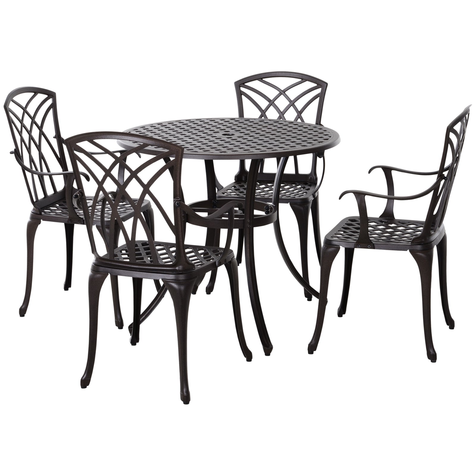 5 Pieces Garden Dining Set, Cast Aluminium, Brown