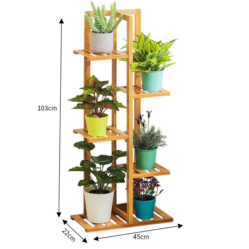 5 Tier Wooden Plant Stand Tall Plant Display Shelving Unit Indoor Outdoor Flower Rack 103cm Height | Natural