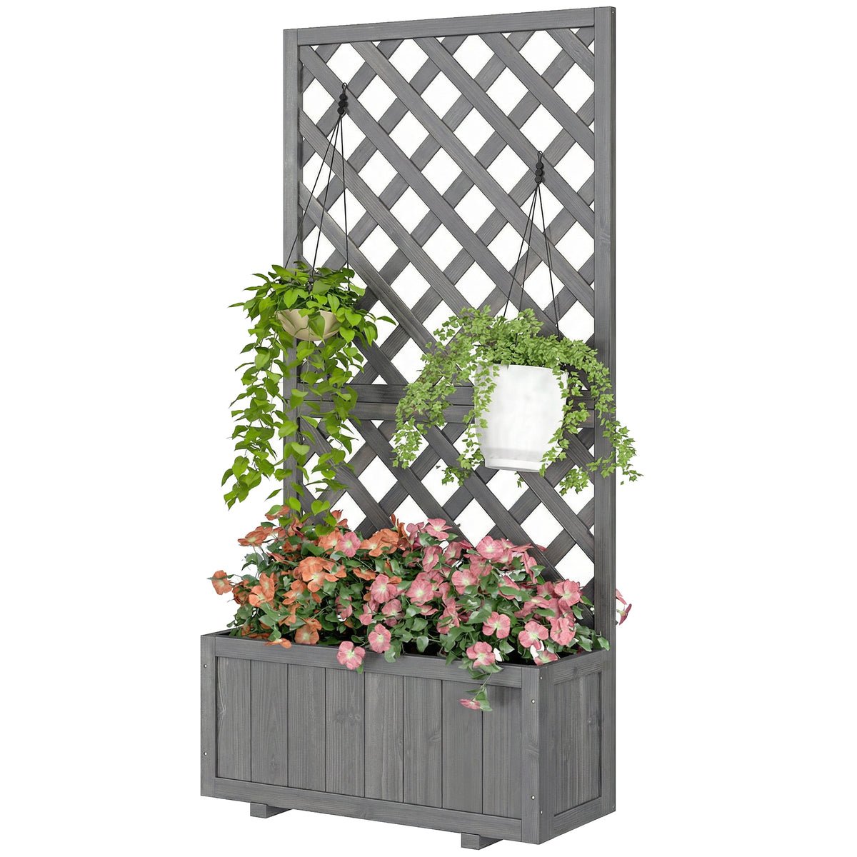 Outsunny Wood Planter With Trellis For Climbing Plants, Grey