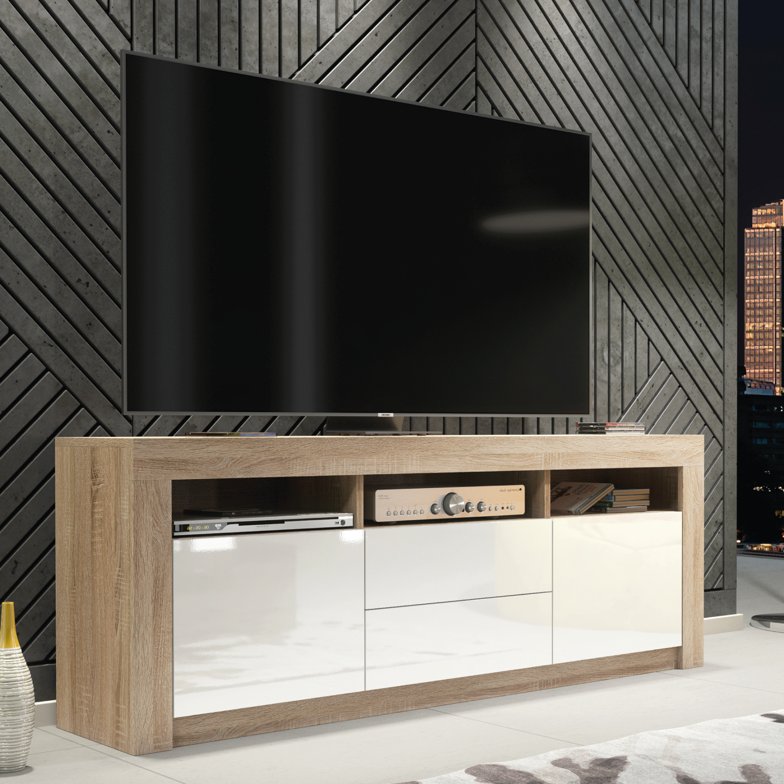 Shine Tv Unit 160cm With Led Lights | Natural Oak