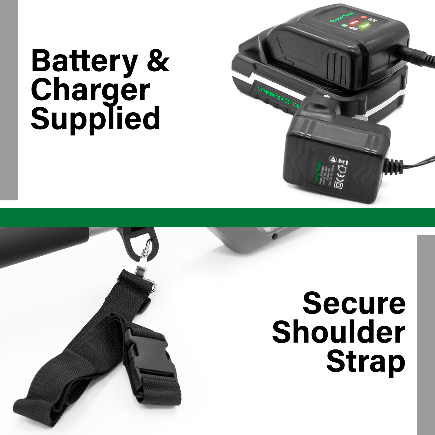 Cordless Hedge Trimmer Long Reach 18v Li Ion Battery Shoulder Strap And Charger Included