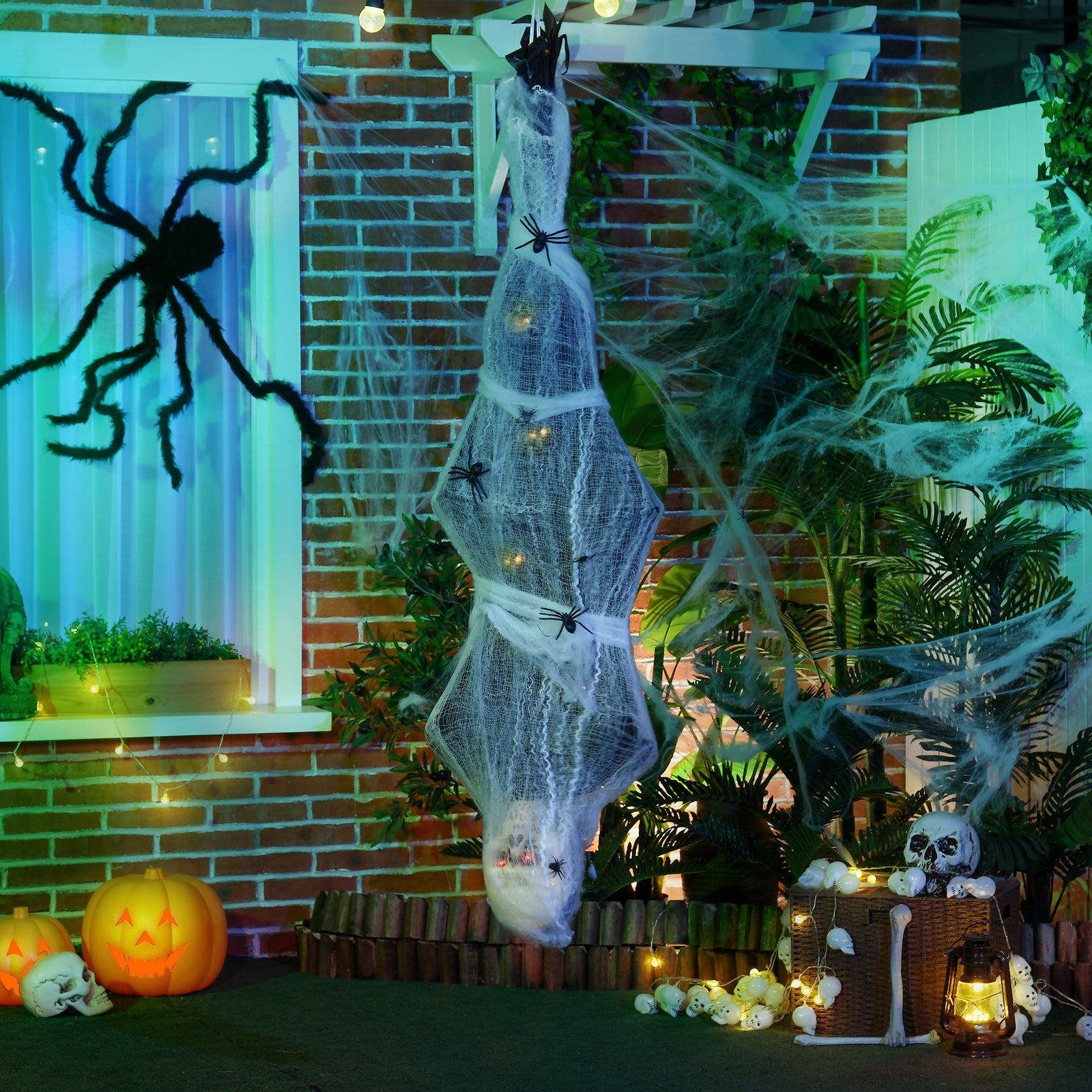 5.5ft Animated Halloween Decoration Hanging Mummy With Spider Web