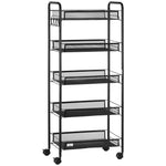 5 Tier Utility Rolling Cart With Removable Mesh Baskets