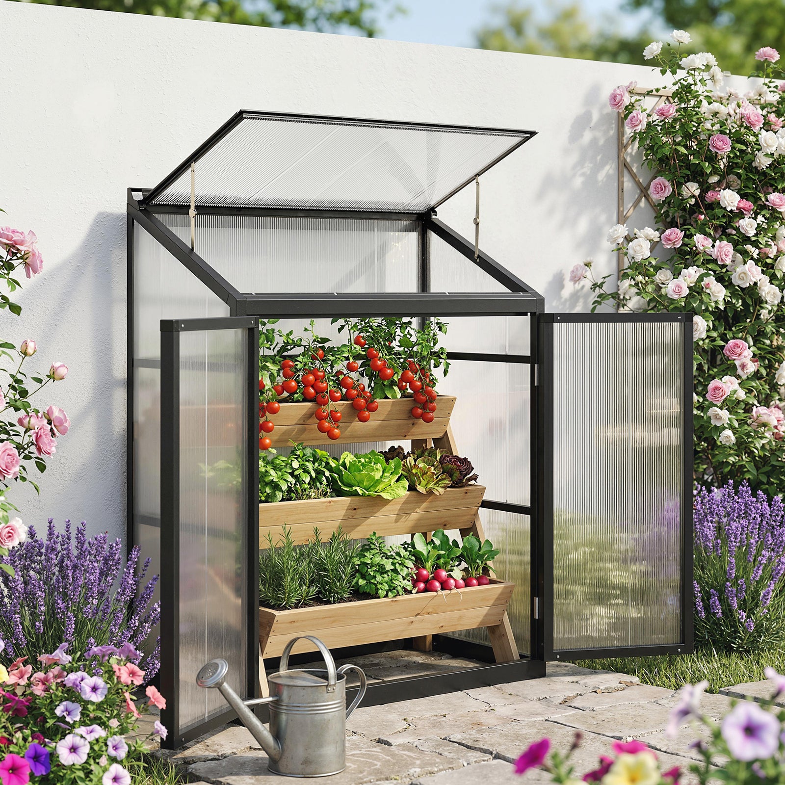Polycarbonate Greenhouse With Door, Aluminium Walk-in Greenhouse