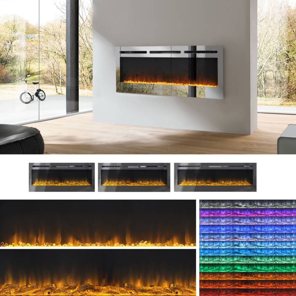 40/50/60-inch Wall Mounted & Recessed Led Electric Fireplace With 12 Flame Colors, Adjustable Brightness & Remote Control | Large