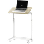 HOMCOM C-shaped Sofa Side Table, Height Adjustable Overbed Table, Oak