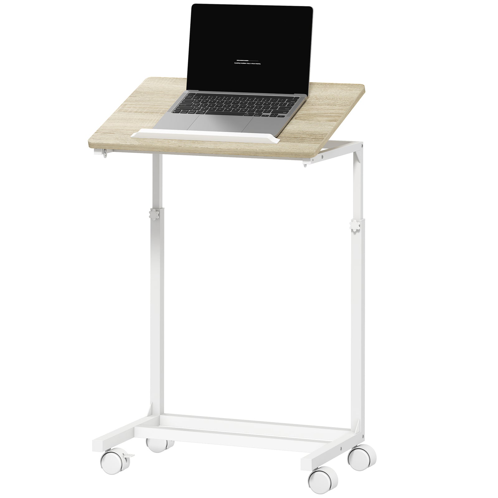 HOMCOM C-shaped Sofa Side Table, Height Adjustable Overbed Table, Oak