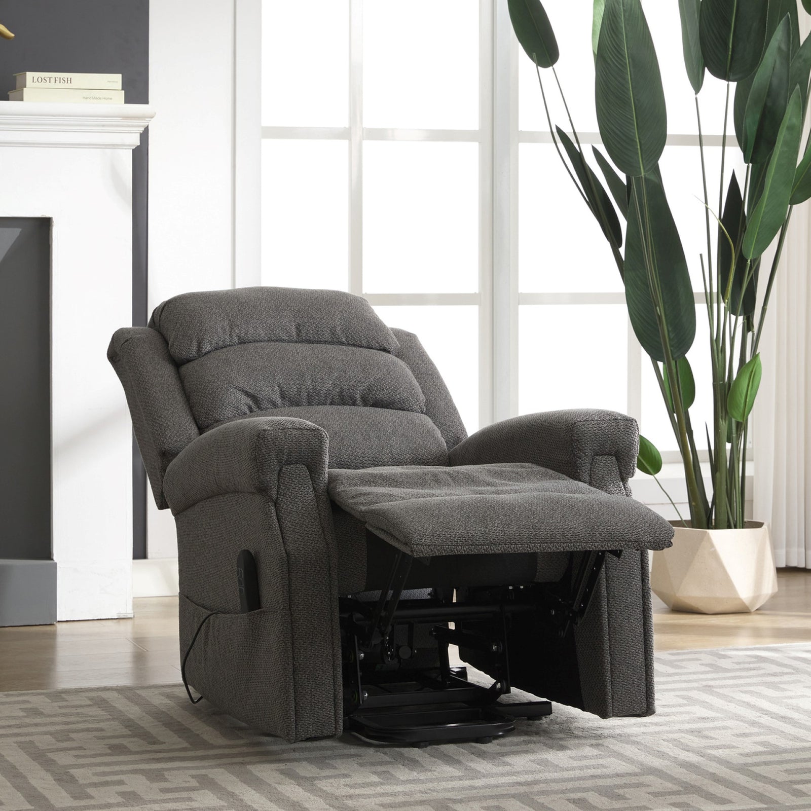Eltham Dual Motor Electric Lift Assist Recliner With Massage And Heat | Dark Grey