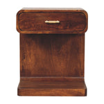 Solid Wood Chestnut T-bar Rounded Bedside, 1 Drawer And Open Space, Dark Brown