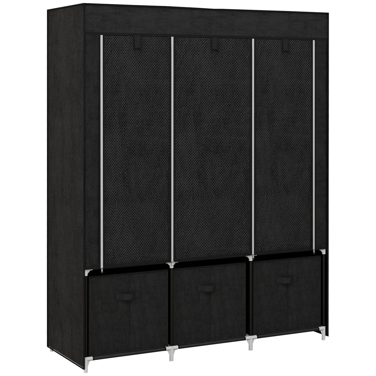 HOMCOM Portable Fabric Wardrobe With 5 Shelves And 3 Fabric Drawers, Black