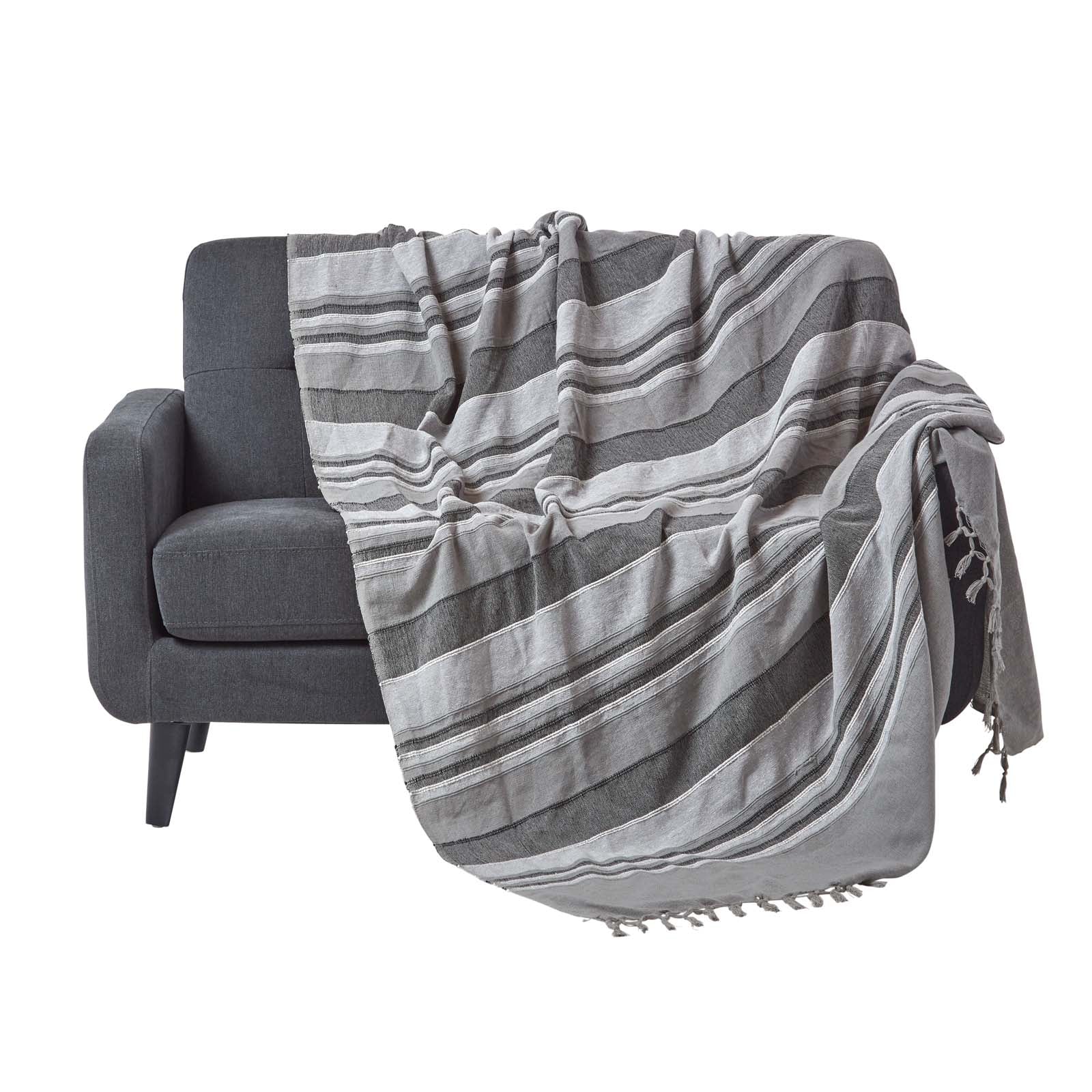 Cotton Morocco Striped Throw | 225cm x 255cm | Grey