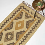 Ravar Brown & Gold Kilim Wool Rug | 180cm x 90cm | Brown